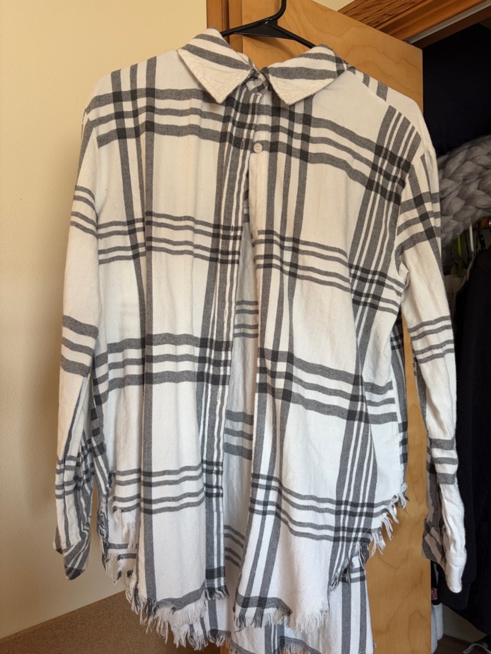 Women’s White Plaid Button-Down Shirt with Black Checks